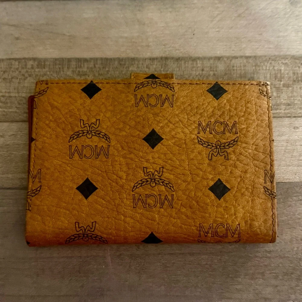 MCM Vintage Unisex Visetos Leather Compact Bifold Wallet in Cognac - Picture 2 of 12